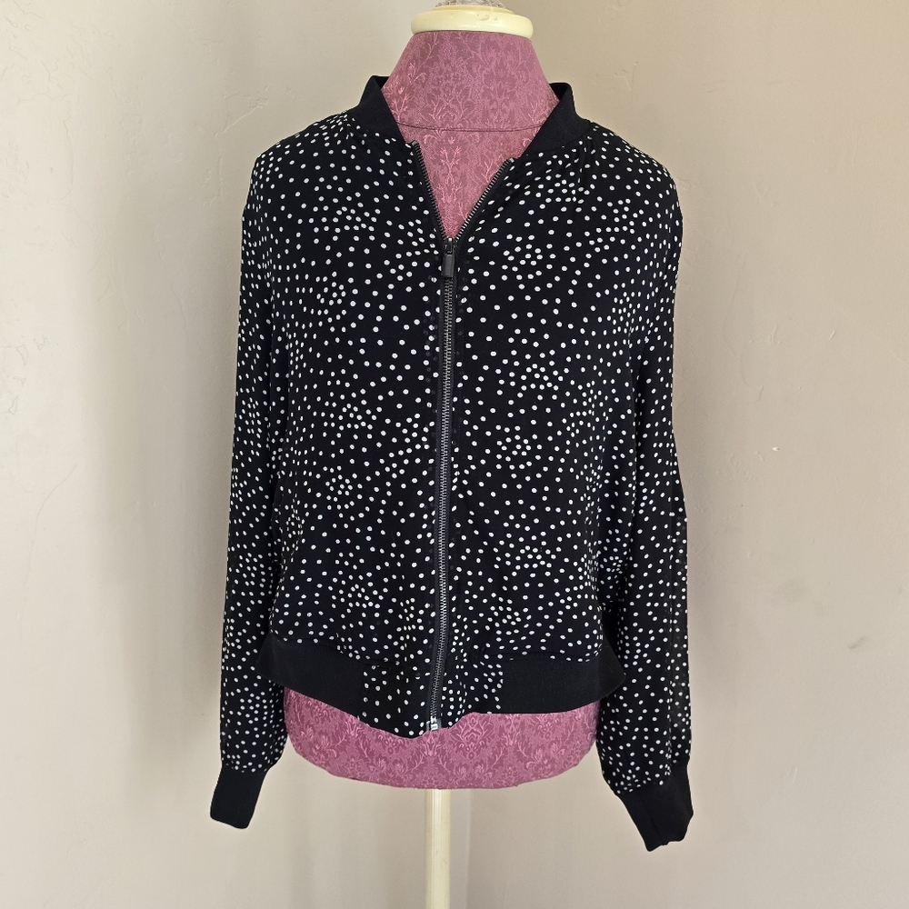 TORRID Chiffon Polka Dot Bomber Jacket Black Edgy Modern Versatile Size 0X XL